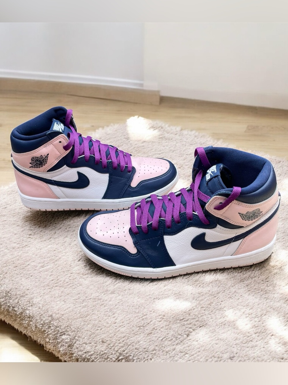 Nike Air Jordan 1 High Women’s Sneakers Pink Navy Purple Laces Size US 10 EUR 42